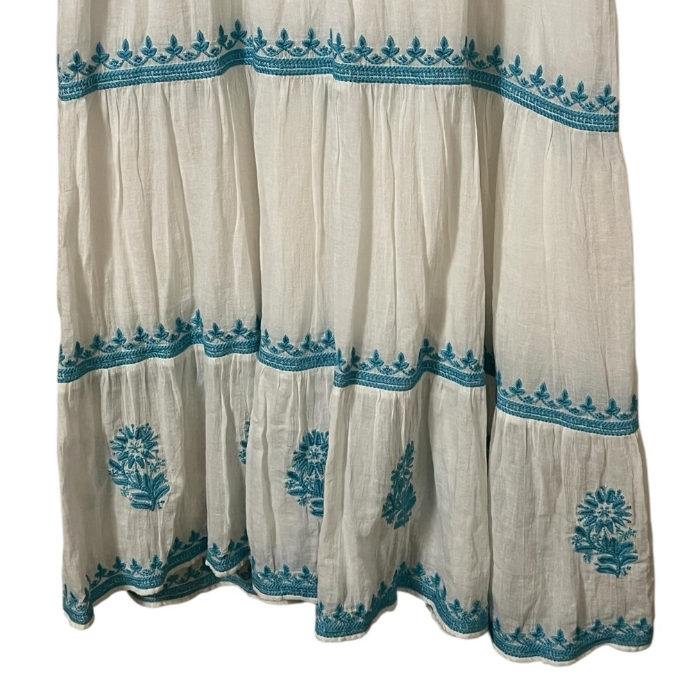 Soft Surroundings Juniper white & blue floral embroidered 3/4 sleeve midi dress - Picture 14 of 16